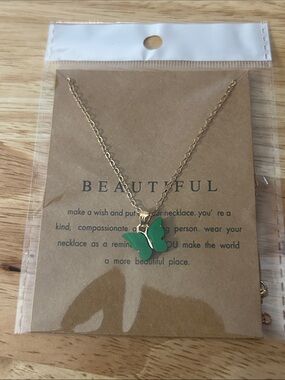 Beautiful Gold Chain Necklace with Green Butterfly Pendant